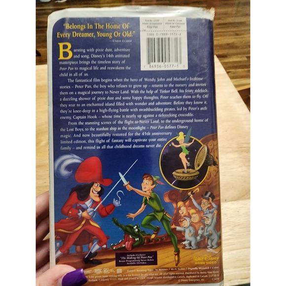 Walt Disney‎ VHS Peter Pan Movie Clamshell Video Cassette - Picture 2 of 3